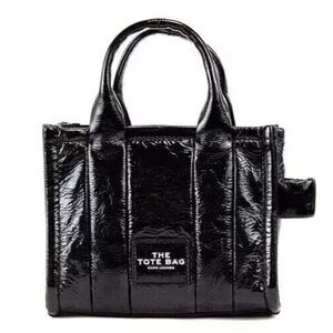 Marc Jacobs The Shiny Crinkle Micro Tote Black Leather Crossbody Bag Handbag NEW